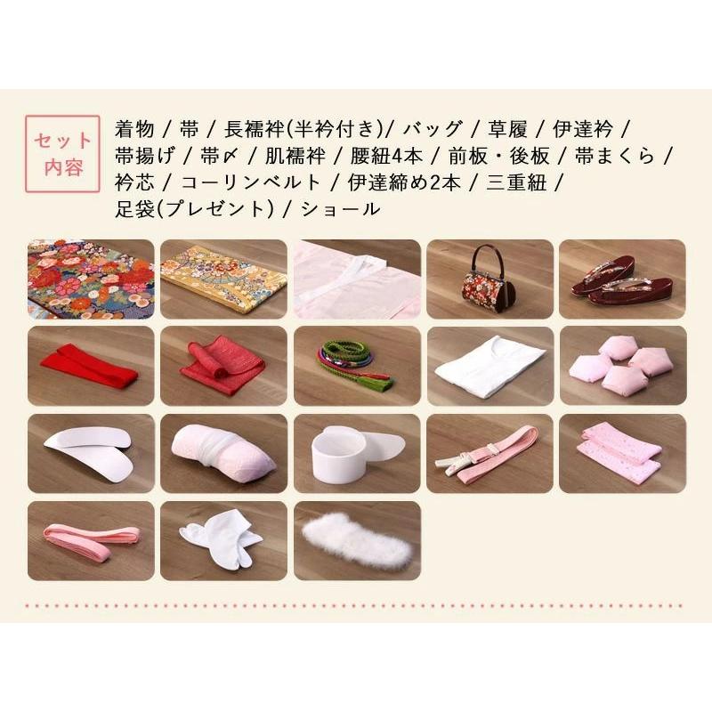 成人式 ショール 振袖レンタル 小さいサイズ 小柄 正絹 シンプル fg-137 フルセット一式 モダンレトロ 華やか 可憐 ふりそで シンプル