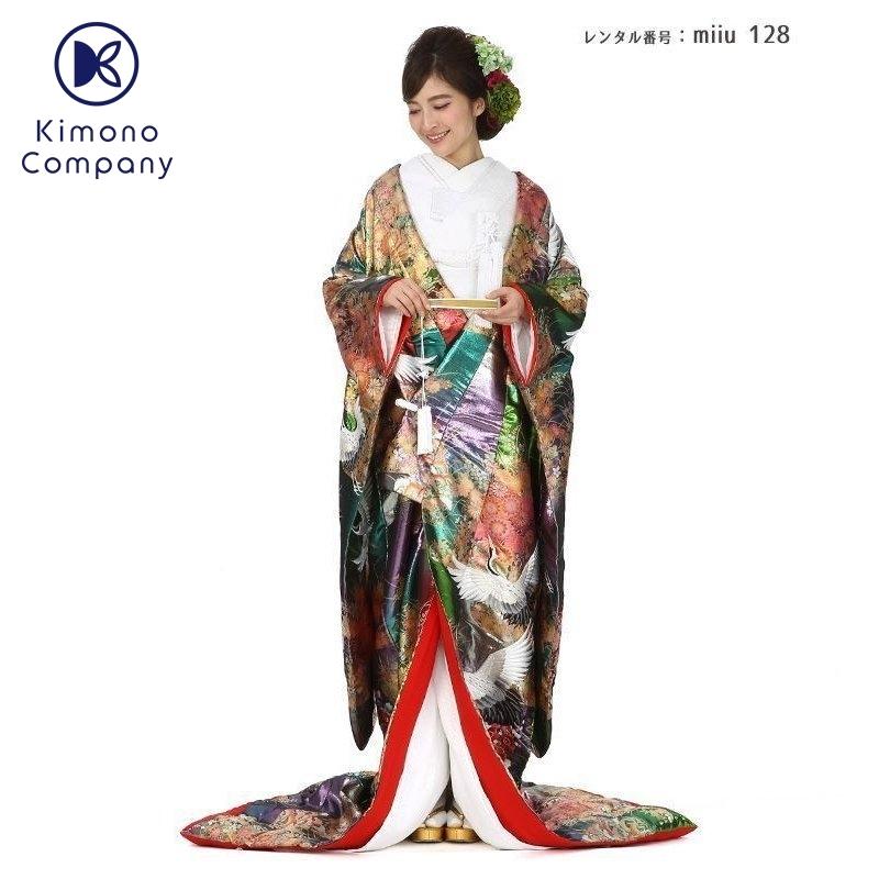 正絹 高級「色打掛フルセットレンタル」150-165cm/掛け替えセット割引/miiu_128/花嫁和装 打ち掛け 掛下 ハコセコ 衿 髪飾り 貸衣装