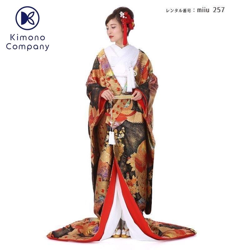 正絹 高級「色打掛フルセットレンタル」150-165cm/掛け替えセット割引/miiu_257/花嫁和装 打ち掛け 掛下 ハコセコ 衿 髪飾り 貸衣装