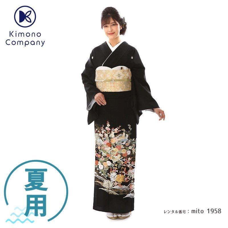 留袖 レンタル 夏用 単衣 刺繍 黒 mito-1958 40代 50代 60代 70代 高級 正絹 結婚式 人気