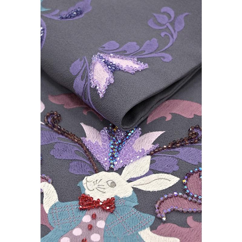 着物だいやす 038■名古屋帯■衿秀　刺繍　クリスタルビーズ　うさぎ　暗勝色　掲載【送料無料】【新品】の画像