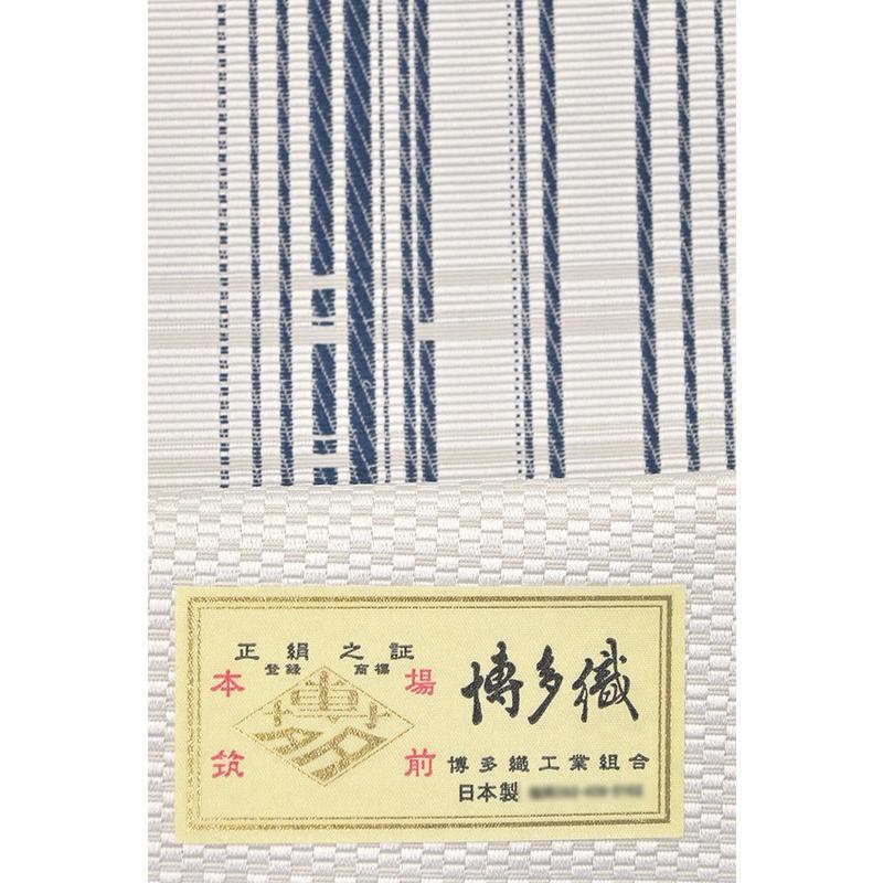 着物だいやす 495□八寸名古屋帯□本場筑前博多織 格子縞文 灰白色 
