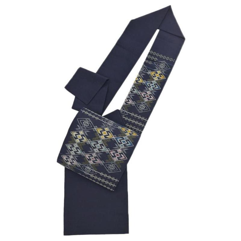 着物だいやす 898□名古屋帯□手織 読谷山花織 手花 青墨色 特選【送料  