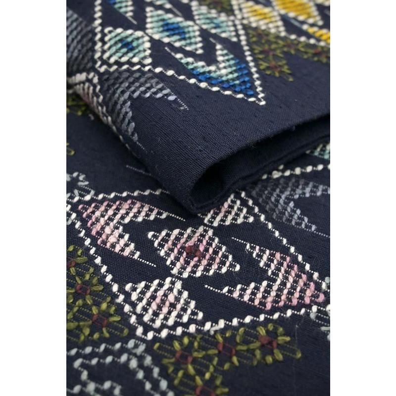 着物だいやす 898□名古屋帯□手織 読谷山花織 手花 青墨色 特選【送料  