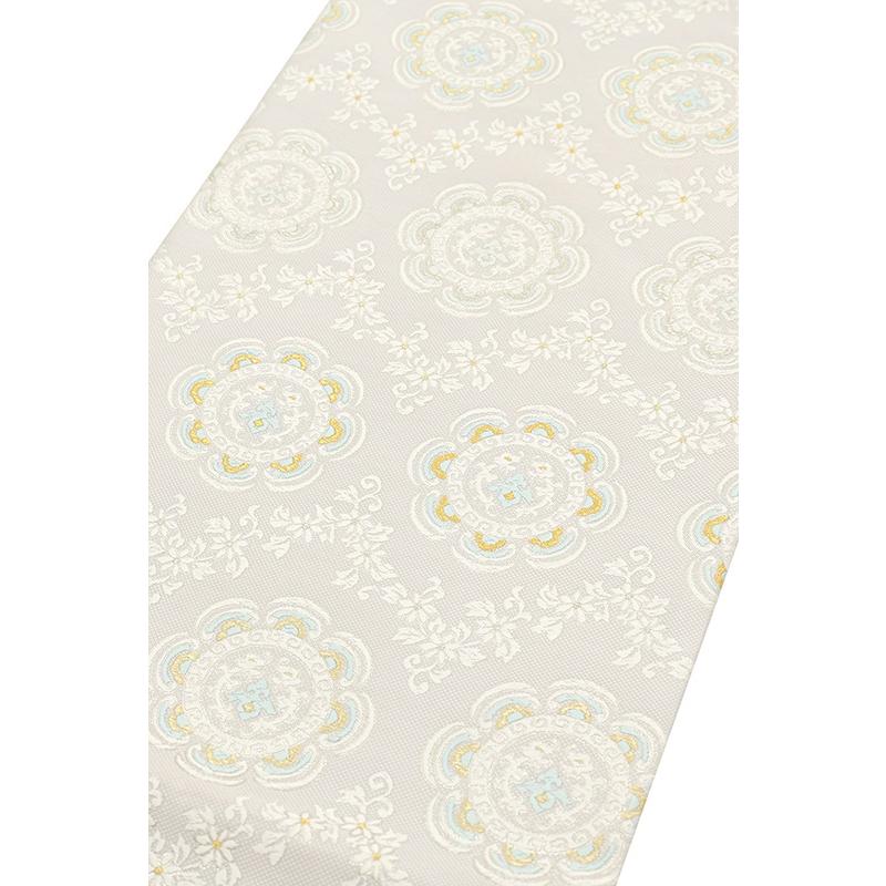着物だいやす 966□名古屋帯□西陣織ふくい 唐織 草花鏡裏文 灰白色 