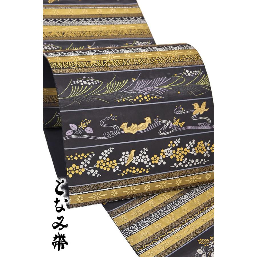 着物だいやす SALE303□袋帯□西陣織 となみ織物 花鳥横段文 黒地×金 