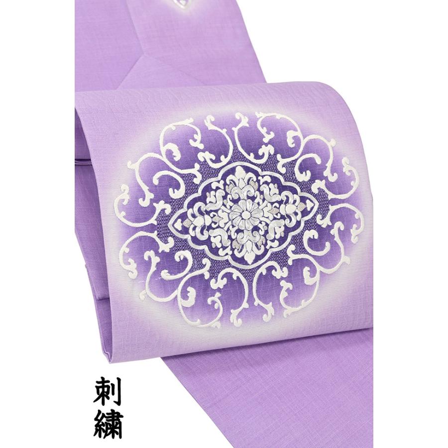 着物だいやす 377□名古屋帯□刺繍 華文 スワトウ刺繍 薄京紫色 銀通し 