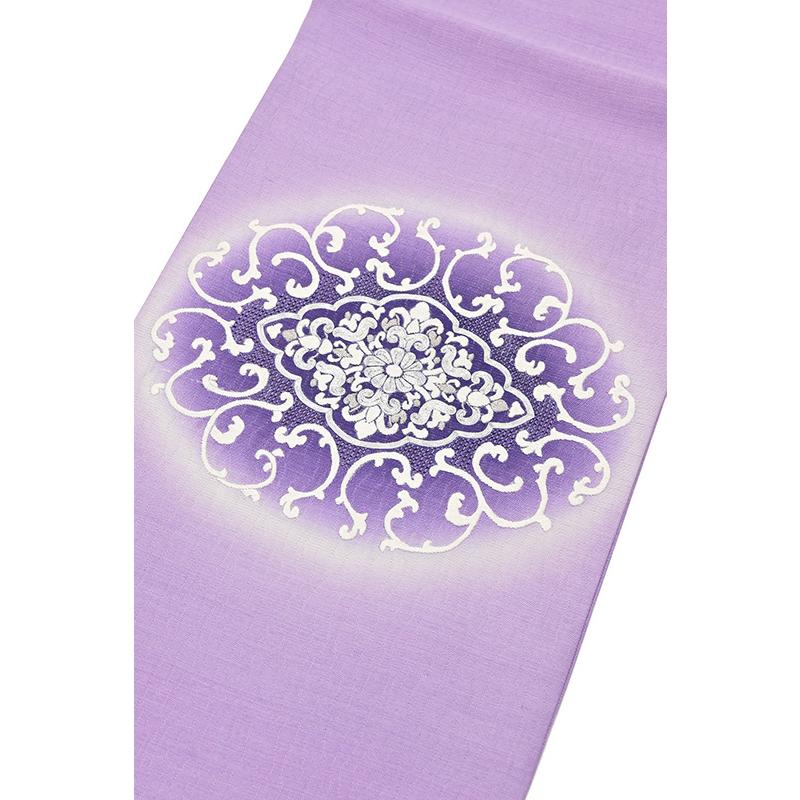 着物だいやす 377□名古屋帯□刺繍 華文 スワトウ刺繍 薄京紫色 銀通し