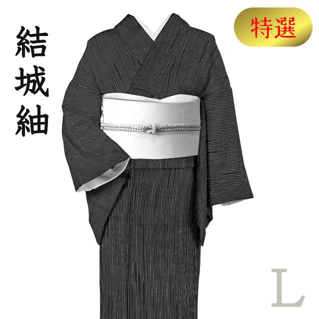 着物だいやす 125□本場結城紬□雨入り縞文 ストライプ 黒地×白 特選 