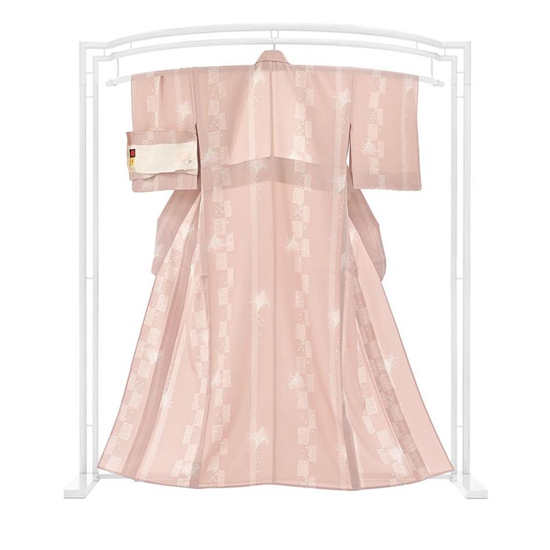 着物だいやす SALE733□小紋□京友禅 絽 夏 色紙草花文 ピンク 身長