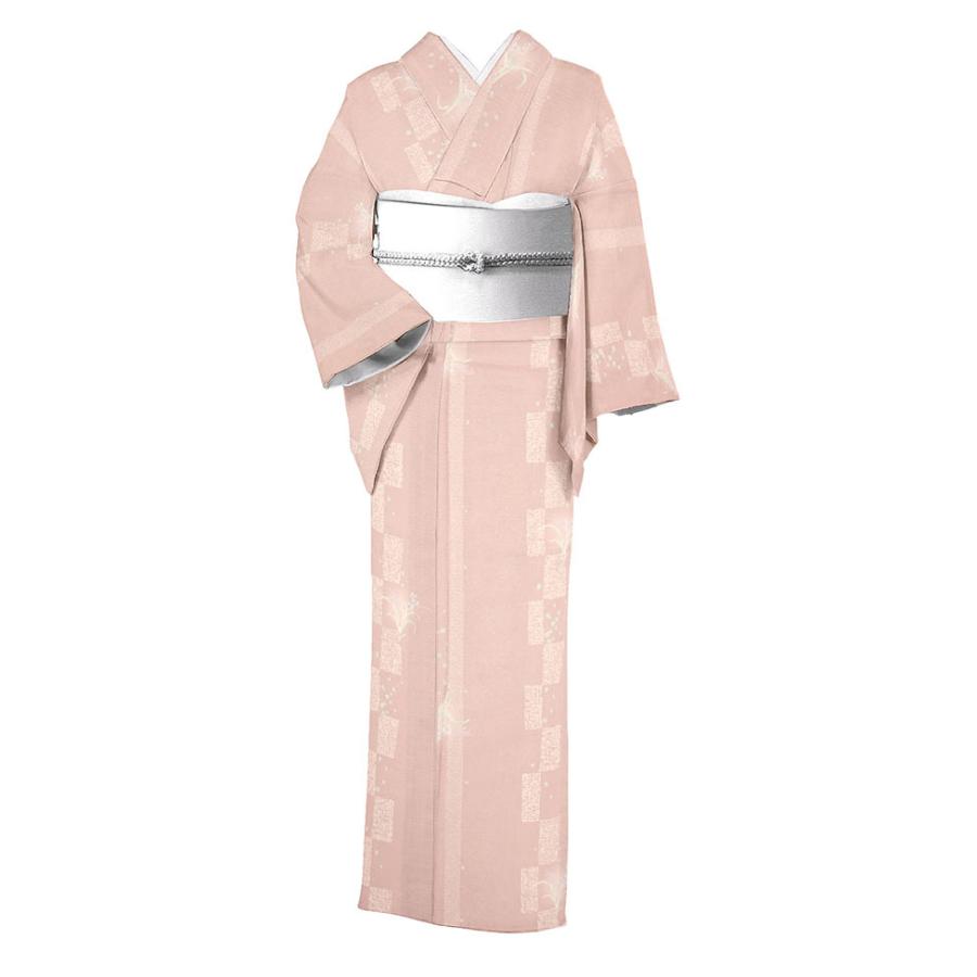 着物だいやす SALE733□小紋□京友禅 絽 夏 色紙草花文 ピンク 身長