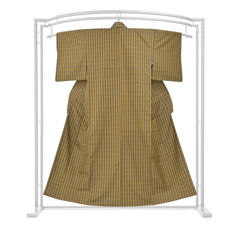 着物だいやす 250□紬□レア♪本場黄八丈 格子縞文 薄墨×木蘭色 着物だいやす 250□紬□レア♪本場黄八丈 格子縞文 薄墨×木蘭色
