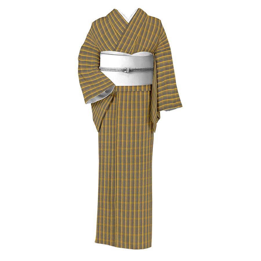 着物だいやす 250□紬□レア♪本場黄八丈 格子縞文 薄墨×木蘭色 着物だいやす 250□紬□レア♪本場黄八丈 格子縞文 薄墨×木蘭色