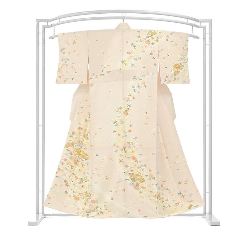 着物だいやす 452□訪問着□手描き友禅 四季花扇面文 ベビーピンク