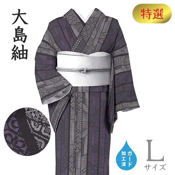 着物だいやす 535□本場大島紬□飾り縞文 黒×紫 9マルキ 特選 身長 