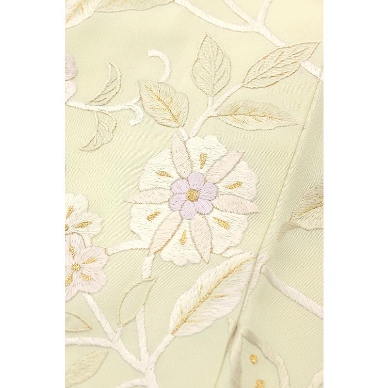 着物だいやす 609□訪問着□刺繍 丹後ちりめん 草花文 桜 薄抹茶色