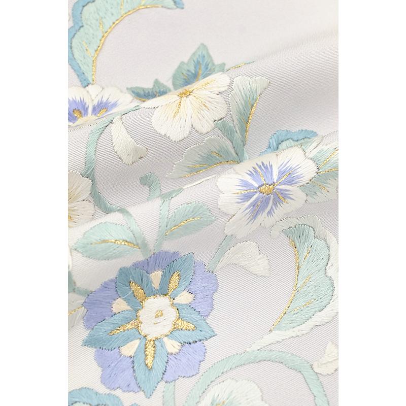 着物だいやす 646□訪問着□刺繍 丹後ちりめん 草花文 白×アイスグレー