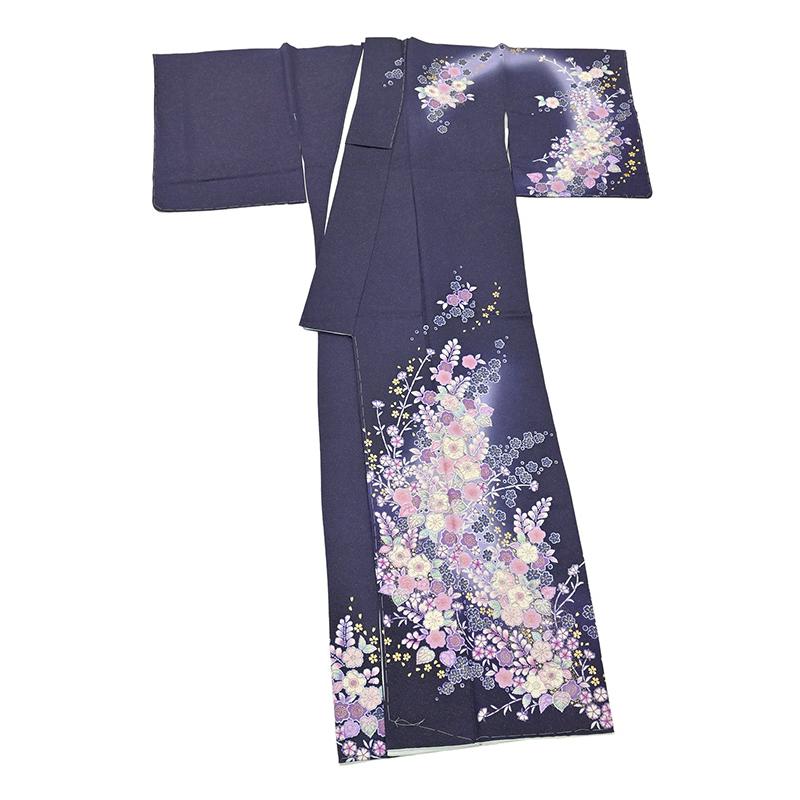 着物だいやす 765■訪問着■翠山工房桐屋　辻が花文　鉄紺色　金通し　特選　身長サイズ：L【送料無料】【新品】の画像