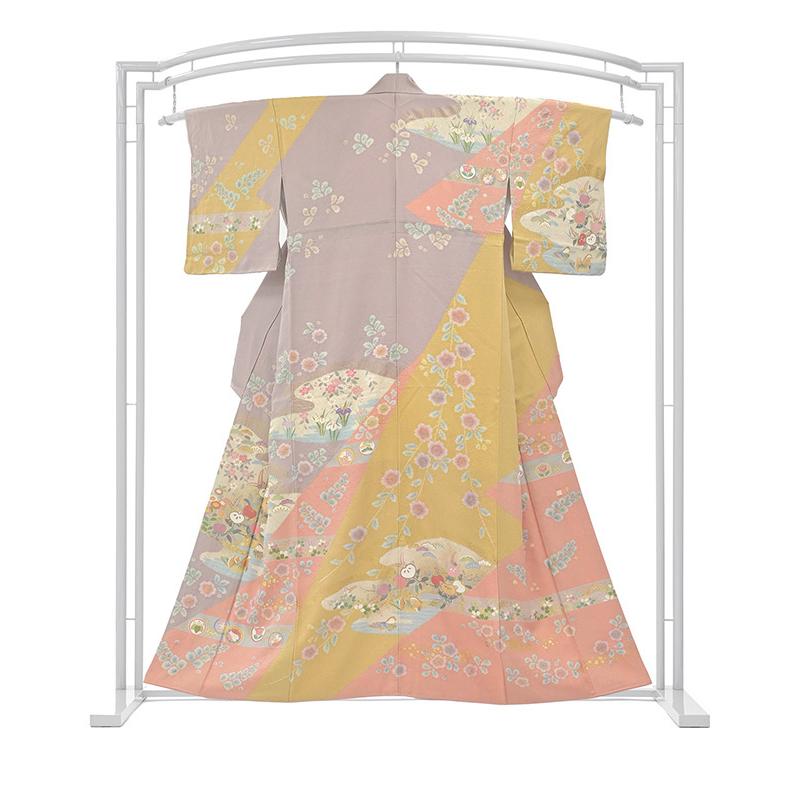 着物だいやす 342□訪問着□花鳥文 鴛鴦 たたき 絞染 金駒刺繍