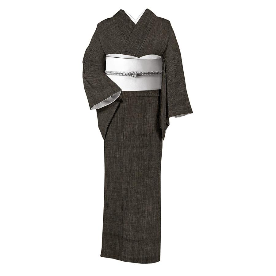 着物だいやす 496□小千谷縮□麻 杉山織物 夏 縞 ストライプ 黒茶色