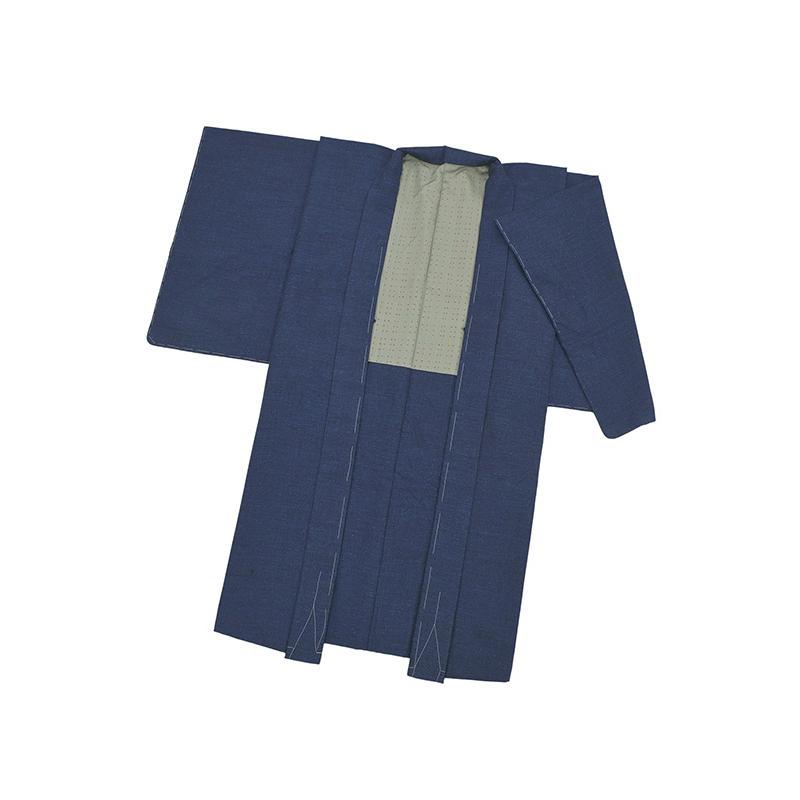 着物だいやす 647■男性用アンサンブル■着物＆羽織 手織結城紬 おく玉 濃紺青色 men's 身長サイズ：男XL　ふくよか【送料無料】【新品】の画像