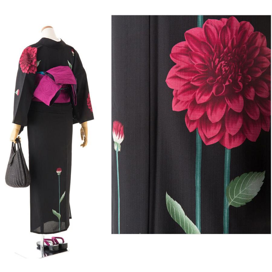撫松庵 ダリア 黒 セオアルファ 単衣 夏着物 浴衣 仕立て上がり 単品