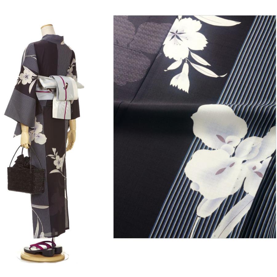 撫松庵 あやめ縞 黒 セオアルファ 単衣 夏着物 浴衣 菖蒲 仕立て 撫松庵 あやめ縞 黒 セオアルファ 単衣 夏着物 浴衣 菖蒲 仕立て