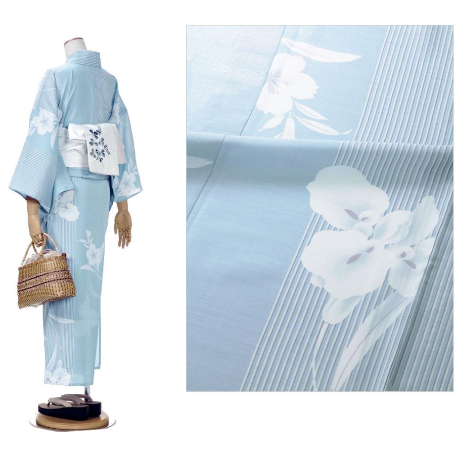 撫松庵 あやめ縞 水色 セオアルファ 単衣 夏着物 浴衣 菖蒲 撫松庵 あやめ縞 水色 セオアルファ 単衣 夏着物 浴衣 菖蒲