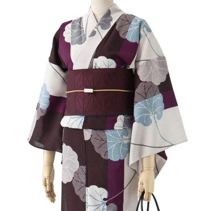 撫松庵 縞に蕗 ブラウン セオアルファ 単衣 浴衣 仕立て上がり 単品 