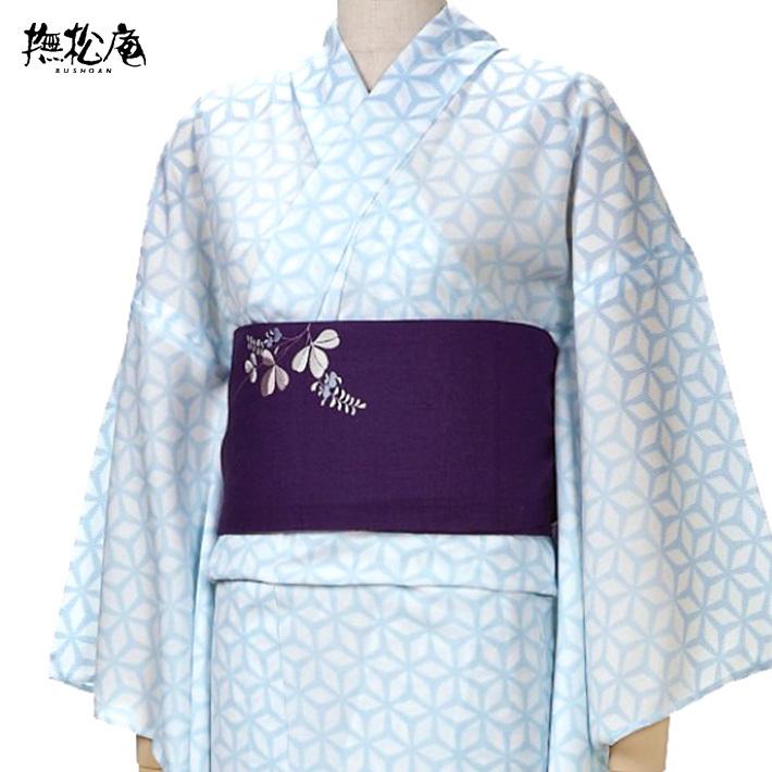 撫松庵 すかし麻の葉 水色 白 セオアルファ 単衣 夏着物 浴衣 仕立て上がり 単品 レディース 女性用 レトロ モダン カッコイイ 30代 40代 50代の画像