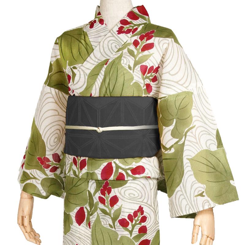 浴衣 芸艸堂 綿紅梅 流水 緑 ベージュ 花 UNSODO 上品 レディース 30代 