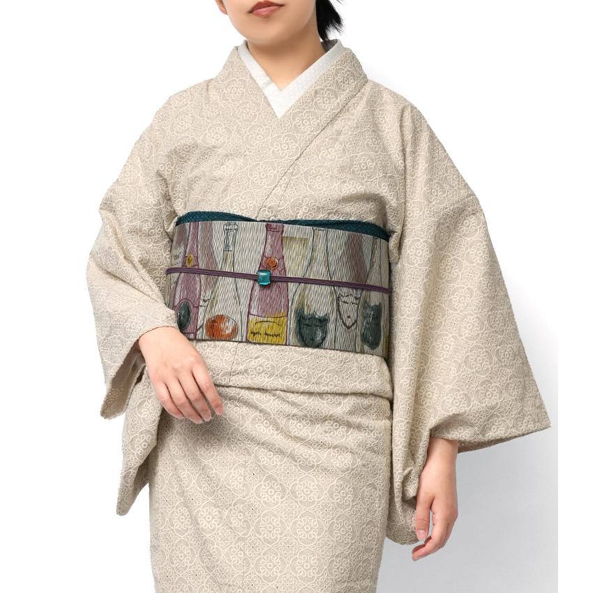 半幅帯 召しませ花 シャンパン ドンペリ グレー ライトグレー 長尺 絹