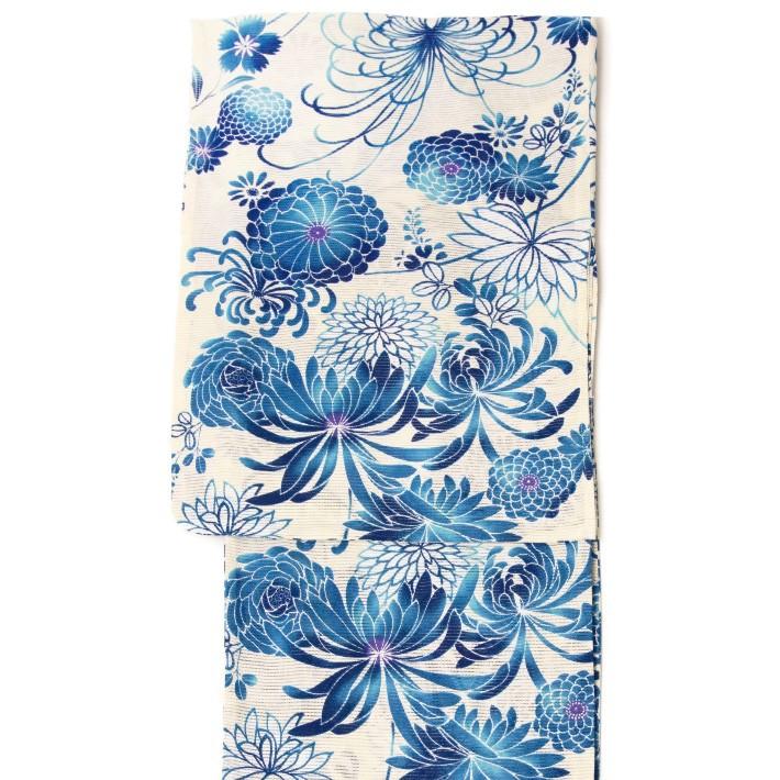 クーポン配布中 綿絽浴衣 単品 青 菊 水色 レディース 30代 40代 50代 女性用 紫 おふ白 花 レトロ 古典柄 夏着物 1 Tan Dear Japan 通販 Yahoo ショッピング