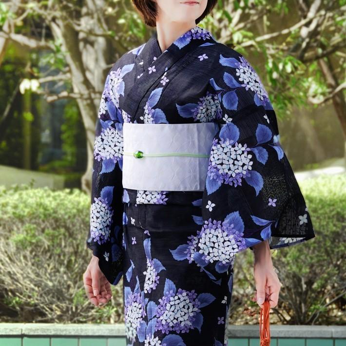 綿絽浴衣 単品 あじさい 黒 青紫 白 レディース 30代 40代 50代 綿絽浴衣 単品 あじさい 黒 青紫 白 レディース 30代 40代 50代