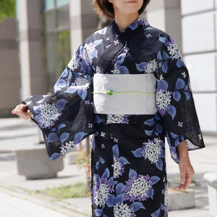 綿絽浴衣 単品 あじさい 黒 青紫 白 レディース 30代 40代 50代 綿絽浴衣 単品 あじさい 黒 青紫 白 レディース 30代 40代 50代