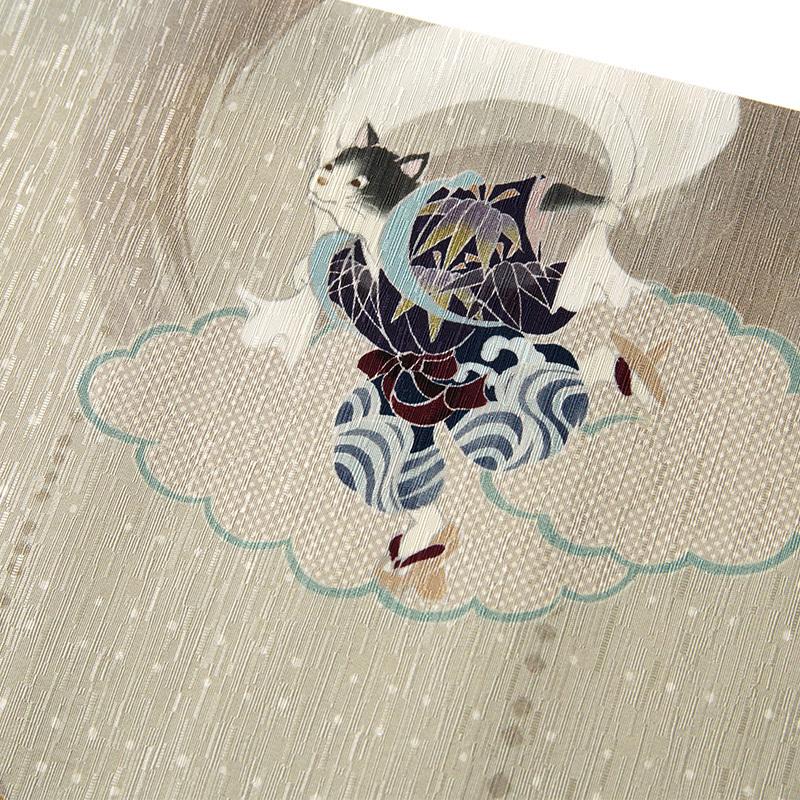 京袋帯 WAKKA 風神 雷神 猫 グレー 水色 正絹 お太鼓 一重太鼓 京袋帯 WAKKA 風神 雷神 猫 グレー 水色 正絹 お太鼓 一重太鼓