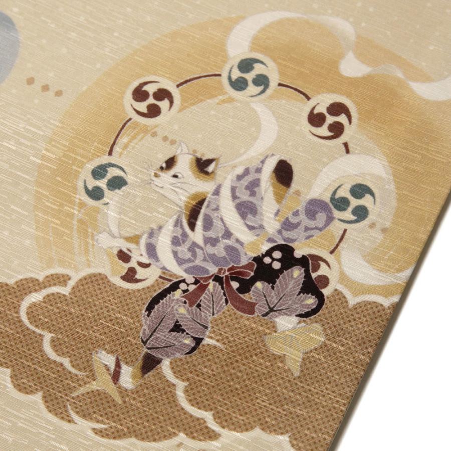 京袋帯 WAKKA 風神 雷神 猫 ベージュ 黄色 正絹 お太鼓 一重太鼓 京袋帯 WAKKA 風神 雷神 猫 ベージュ 黄色 正絹 お太鼓 一重太鼓
