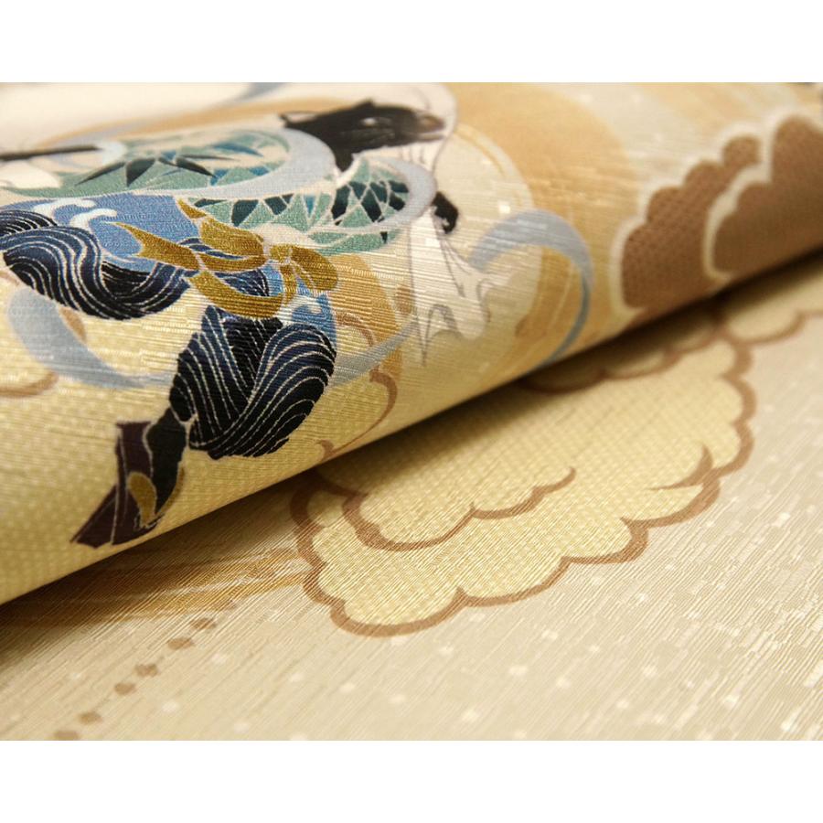 京袋帯 WAKKA 風神 雷神 猫 ベージュ 黄色 正絹 お太鼓 一重太鼓 京袋帯 WAKKA 風神 雷神 猫 ベージュ 黄色 正絹 お太鼓 一重太鼓