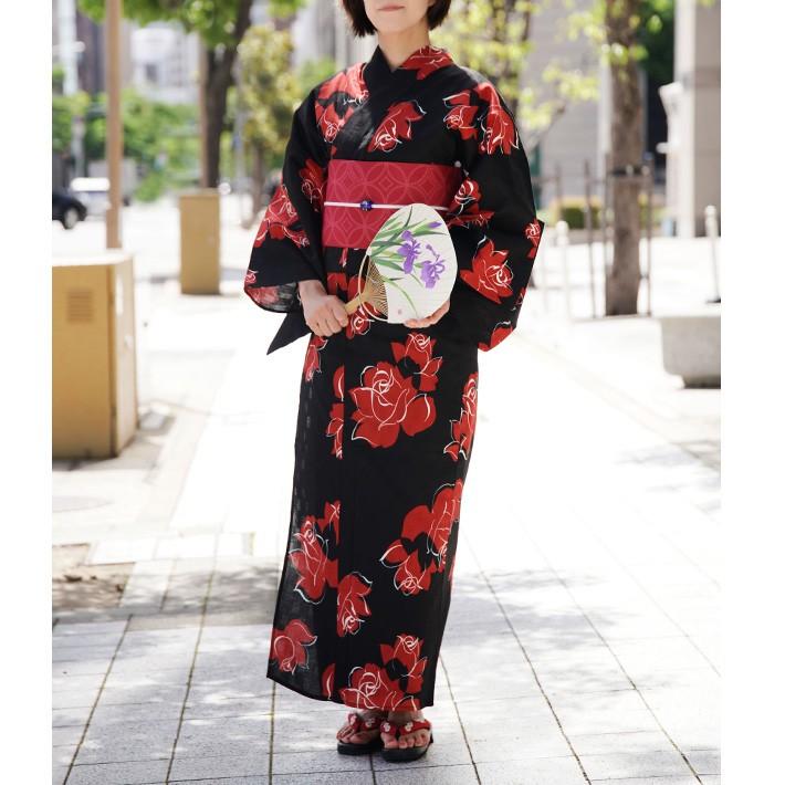 浴衣 2点セット 薔薇 黒 レディース 30代 40代 50代 赤 ボルドー 浴衣 2点セット 薔薇 黒 レディース 30代 40代 50代 赤 ボルドー