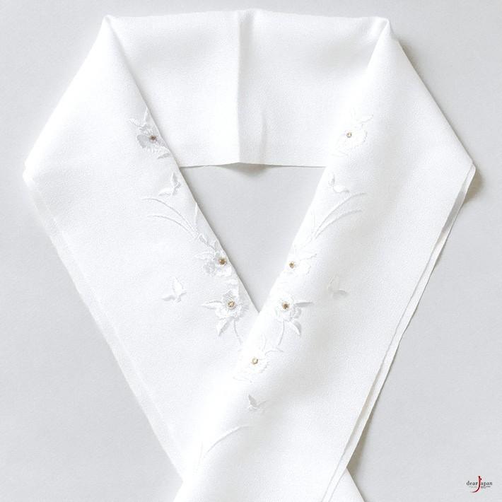 刺繍 半衿 ナデシコ 白 金 撫子 フォーマル カジュアル ちりめん 