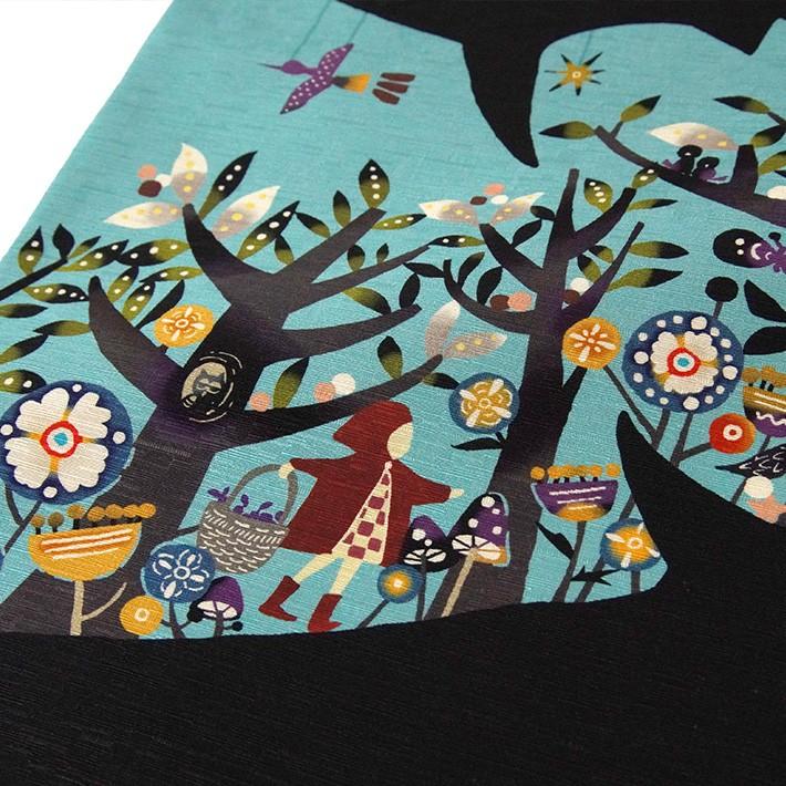 京袋帯 WAKKA 赤ずきんと狼 キャー!! 水色 黒 青 黄色 童話 メルヘン