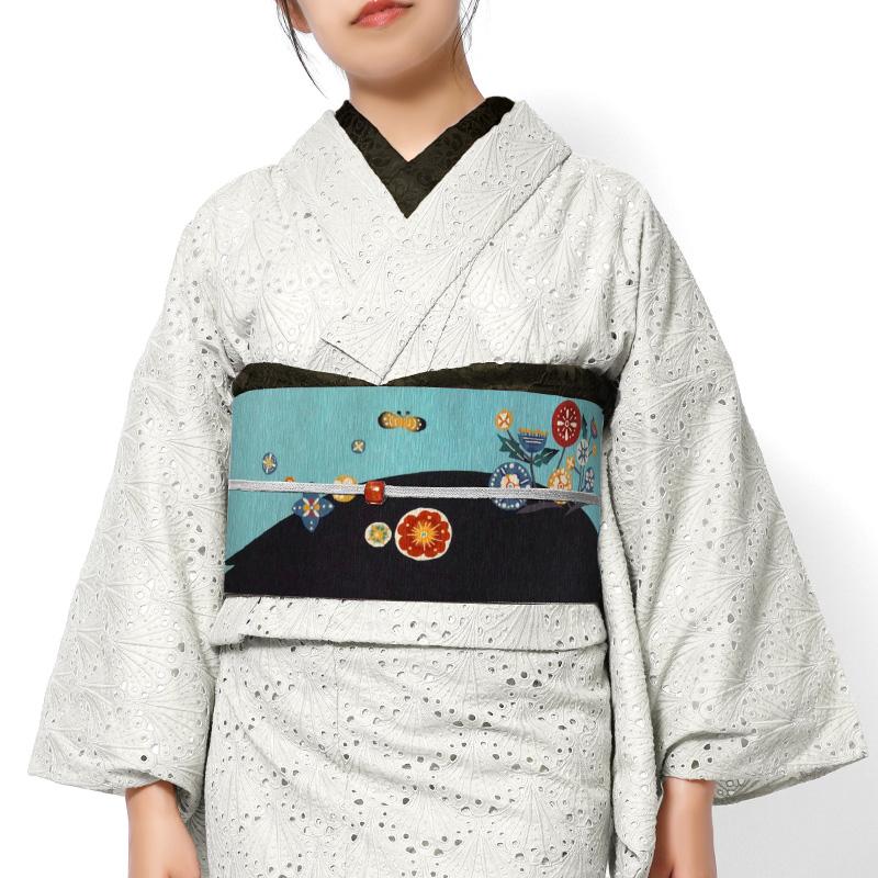 京袋帯 WAKKA 赤ずきんと狼 キャー!! 水色 黒 青 黄色 童話 メルヘン
