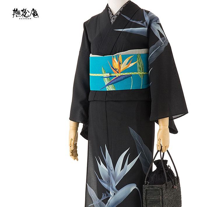 撫松庵 ストレリチア 黒 グレー 絵羽 セオアルファ 単衣 夏着物 撫松庵 ストレリチア 黒 グレー 絵羽 セオアルファ 単衣 夏着物
