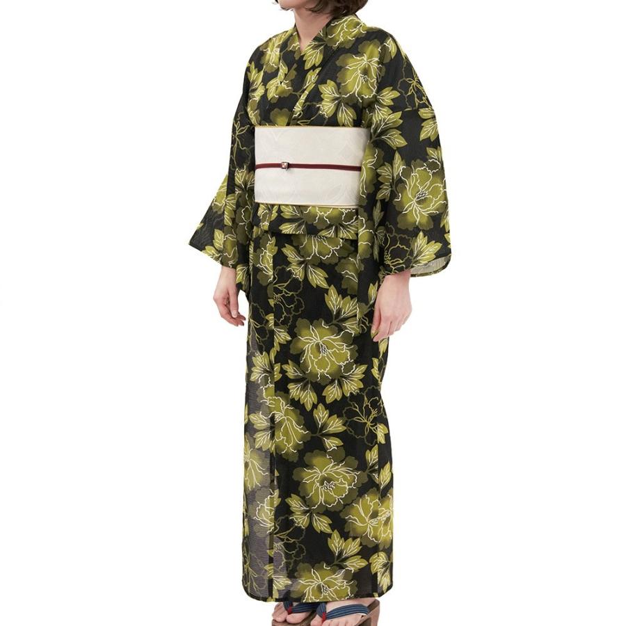 綿絽浴衣 単品 牡丹 緑 黒 レディース 30代 40代 50代 花 レトロ 綿絽浴衣 単品 牡丹 緑 黒 レディース 30代 40代 50代 花 レトロ