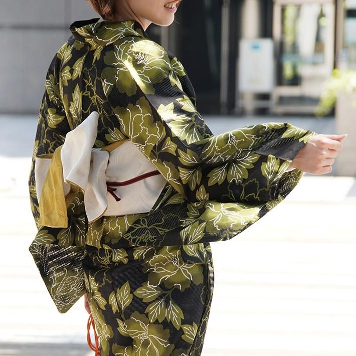 綿絽浴衣 単品 牡丹 緑 黒 レディース 30代 40代 50代 花 レトロ 綿絽浴衣 単品 牡丹 緑 黒 レディース 30代 40代 50代 花 レトロ