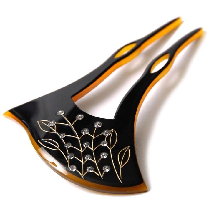 オンラインストア専門店 かんざし ラインストーン 蒔絵風 黒 バチ型 フォーマル 髪飾り ヘアアクセサリー 和装 振袖 浴衣 販売大人気 Www Superavila Com