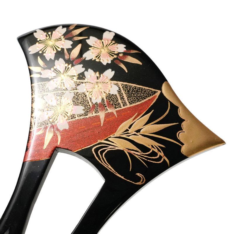 かんざし 桜 船 ラメ 蒔絵風 黒 金 バチ型 フォーマル 髪飾り かんざし 桜 船 ラメ 蒔絵風 黒 金 バチ型 フォーマル 髪飾り