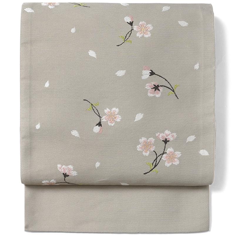 京袋帯 桜 グレー 伝統文様 JAPAN MODE 春 着物 お太鼓 仕立て上がり