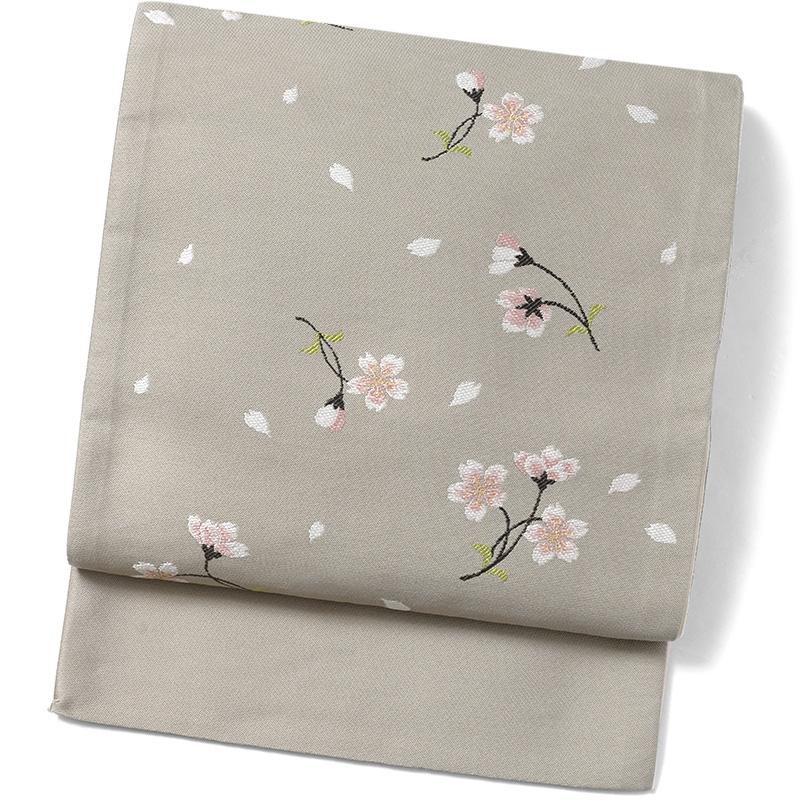 京袋帯 桜 グレー 伝統文様 JAPAN MODE 春 着物 お太鼓 仕立て上がり