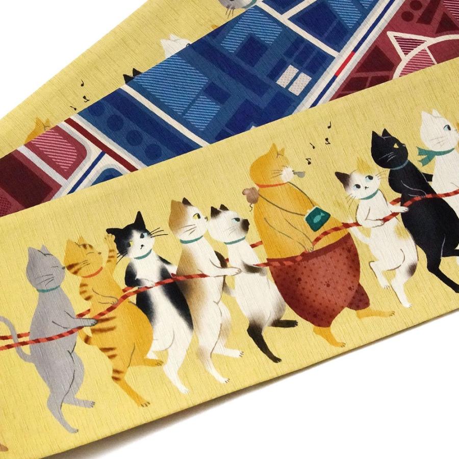 半幅帯 WAKKA 電車ごっこ ねこ 黄色 地図 青 赤 アニマル 正絹 半幅帯 WAKKA 電車ごっこ ねこ 黄色 地図 青 赤 アニマル 正絹